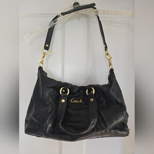 Coach Black Leather Hobo Bag with Gold Hardware